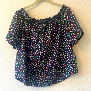 J. Crew Off The Shoulder Blouse Top Ratti Happy Cat Print Polka Dot Sz 12